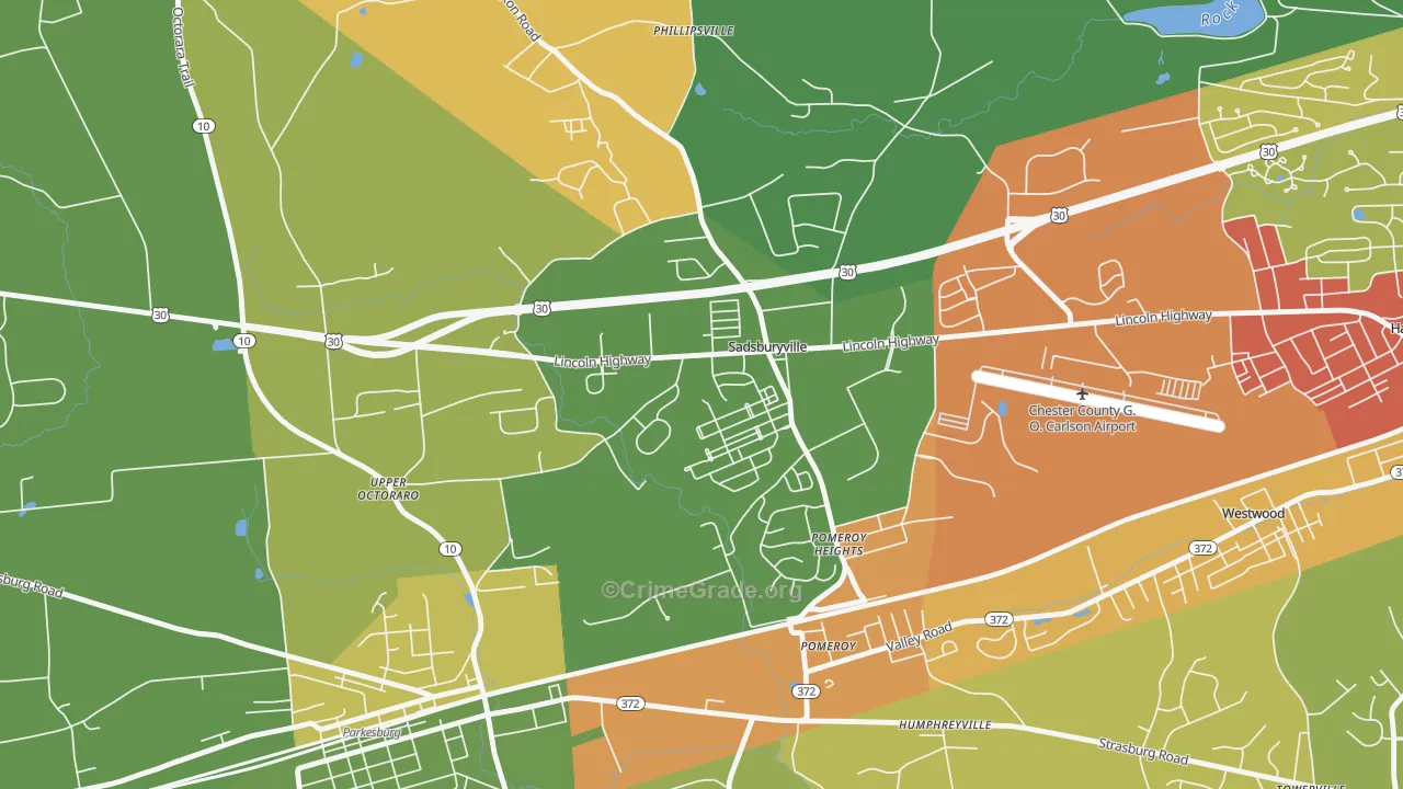 Sadsburyville, PA Map of Robbery Rates