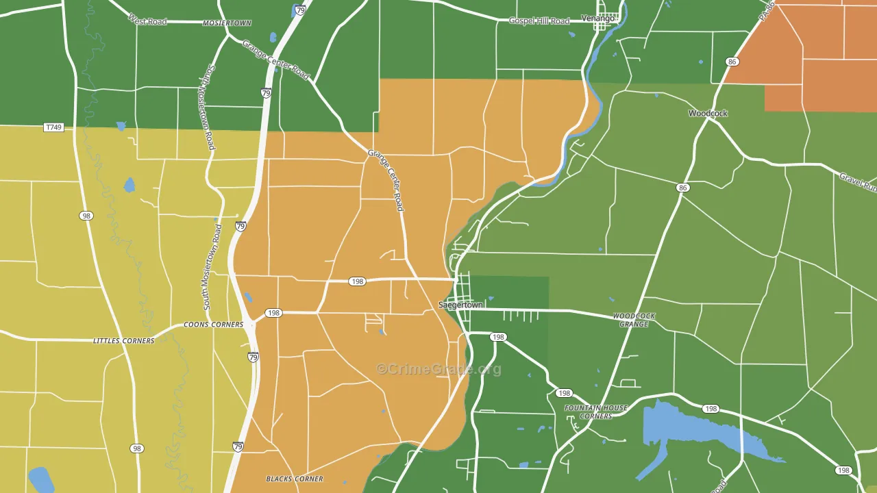 Saegertown, PA Map of Robbery Rates