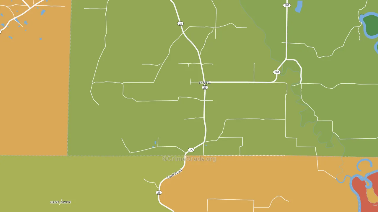 Saffell, AR Map of Robbery Rates