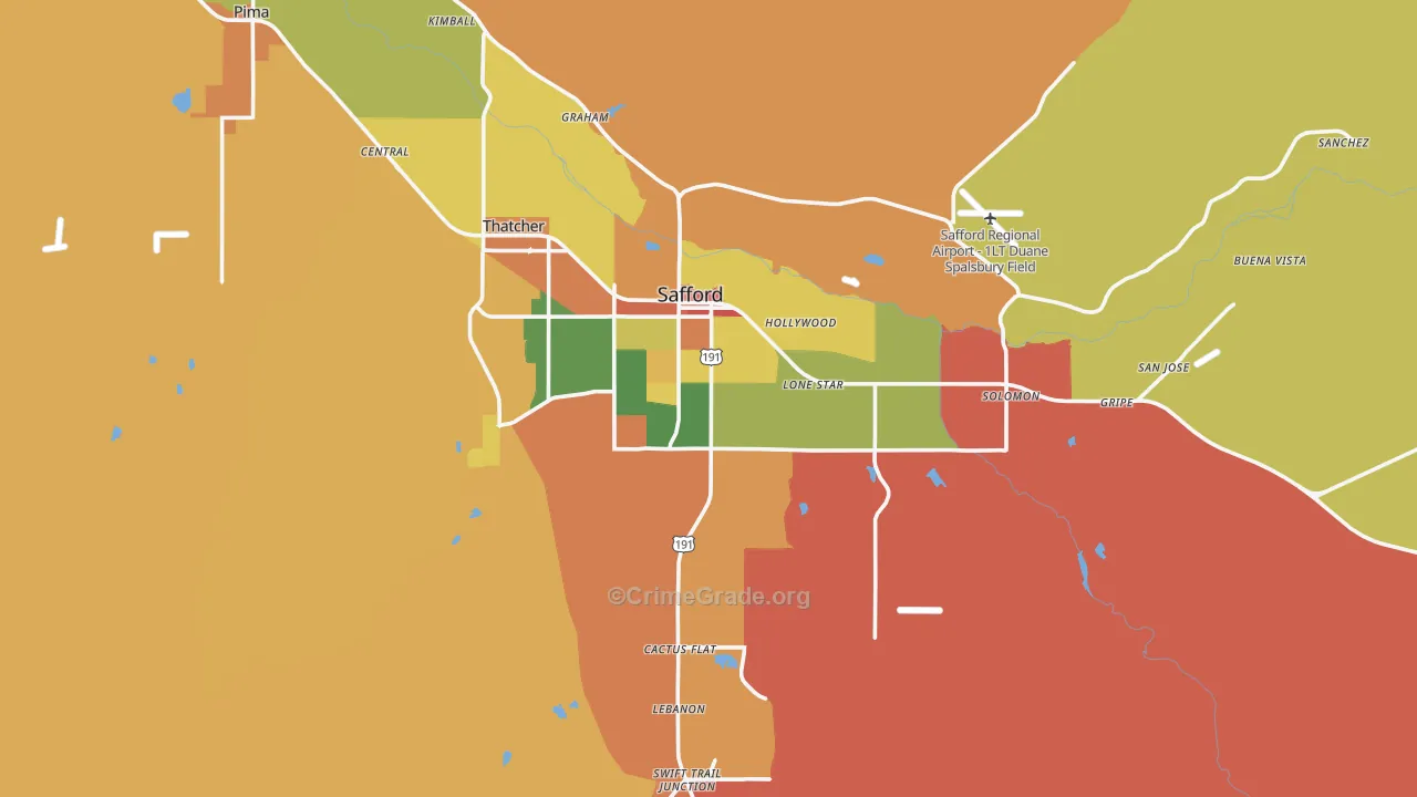 Safford, AZ Map of Robbery Rates