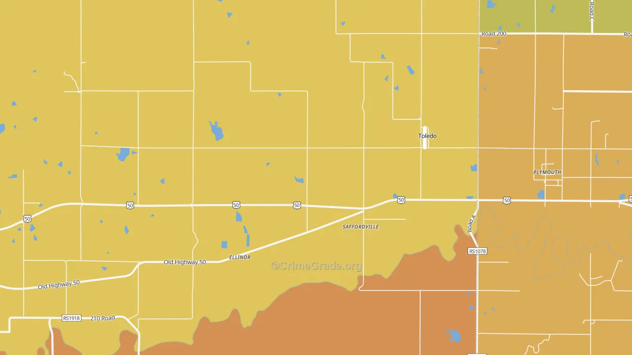 Saffordville, KS Map of Robbery Rates