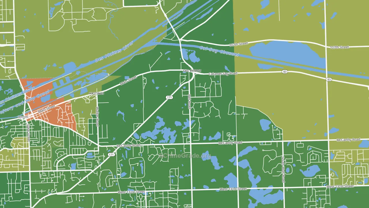 Sag Bridge, IL Map of Robbery Rates