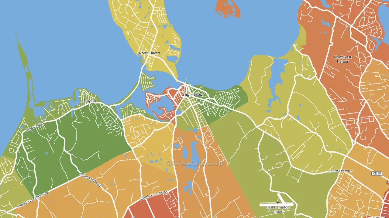 Sag Harbor, NY Map of Robbery Rates