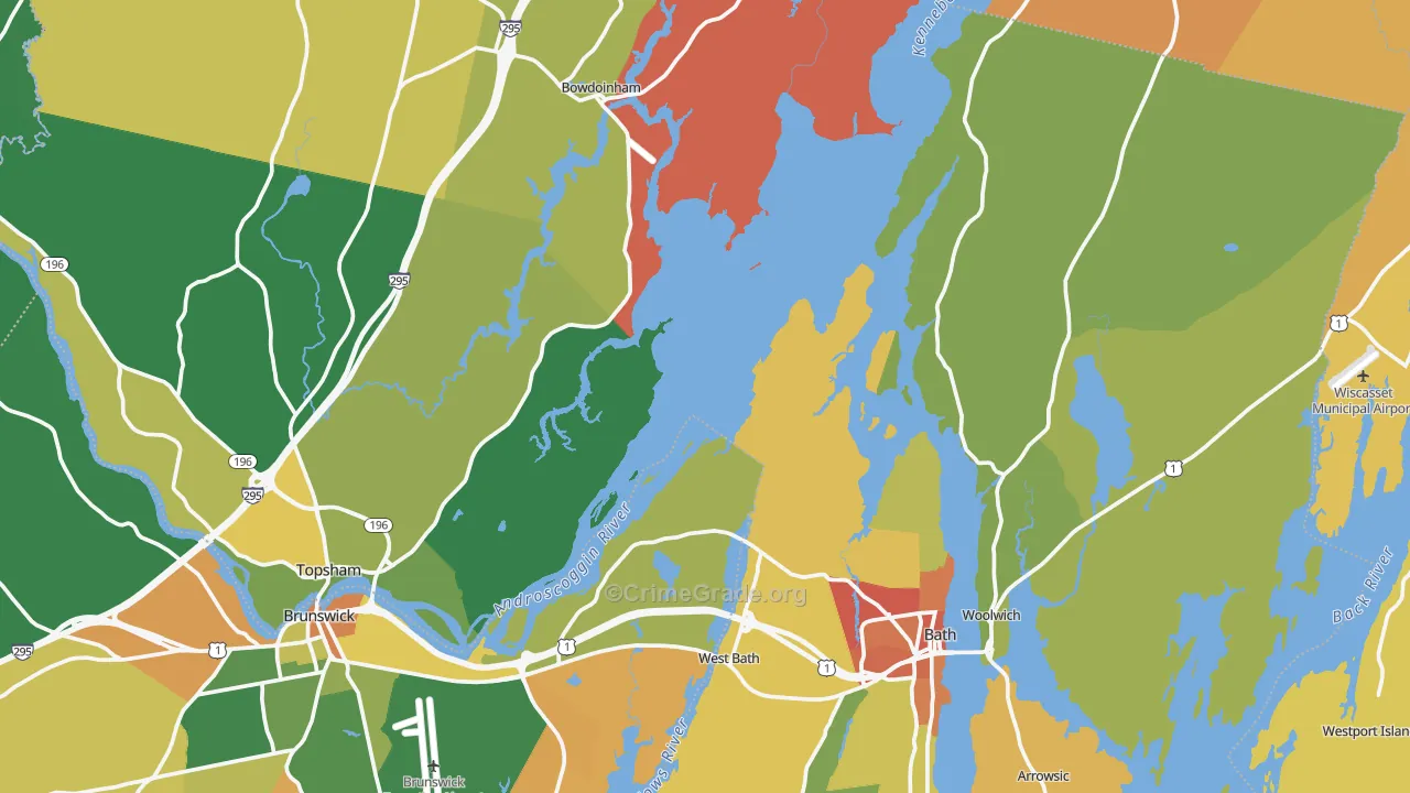 Sagadahoc County, ME Map of Robbery Rates