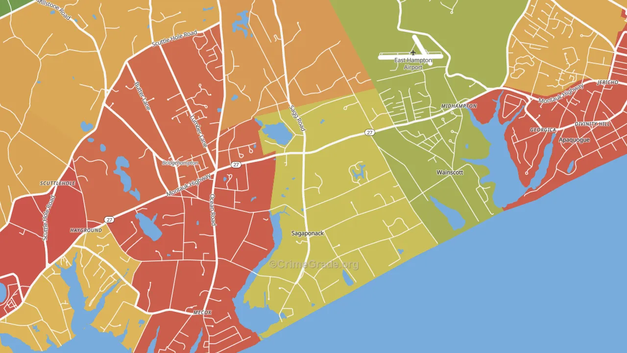 Sagaponack, NY Map of Robbery Rates