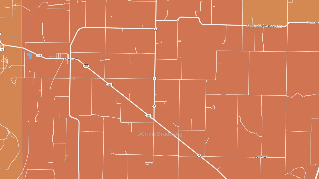 Sagerton, TX Map of Robbery Rates