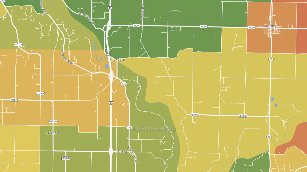 Saginaw, MO Map of Robbery Rates