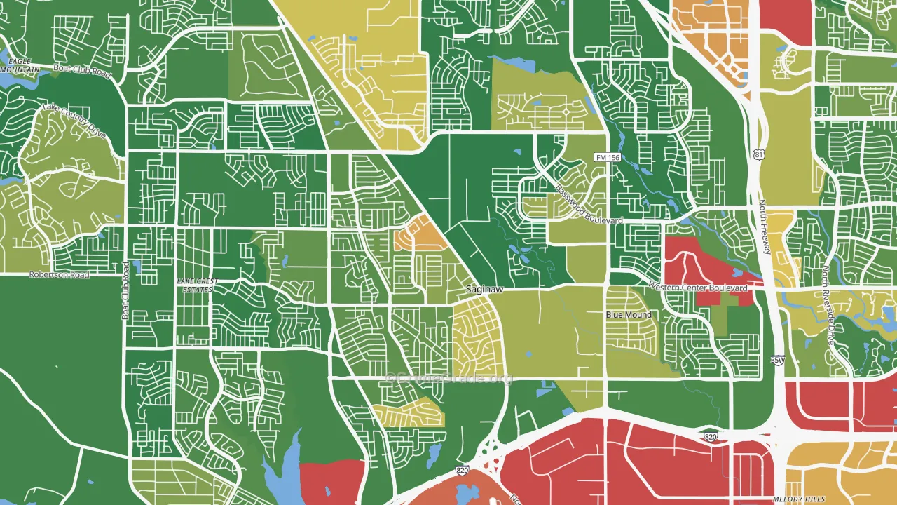 Saginaw, TX Map of Robbery Rates