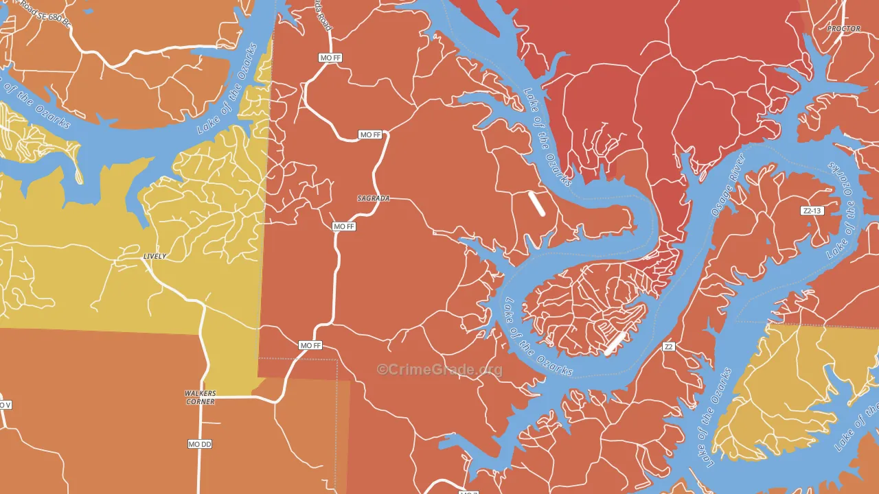 Sagrada, MO Map of Robbery Rates