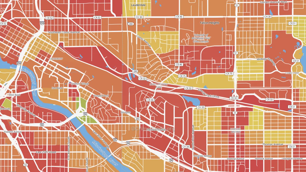 Saint Anthony, St. Paul, MN Map of Robbery Rates