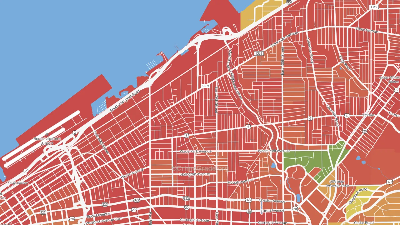 Saint Claire-Superior, Cleveland, OH Map of Robbery Rates