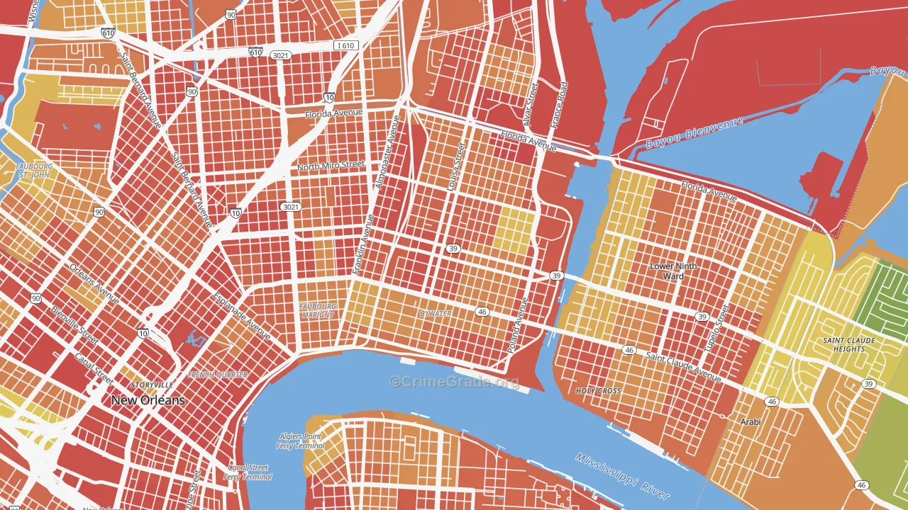 Saint Claude, New Orleans, LA Map of Robbery Rates