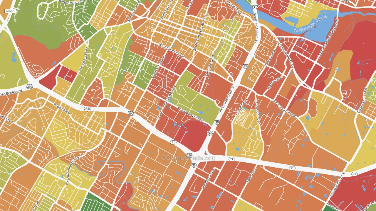 Saint Edwards, Austin, TX Map of Robbery Rates