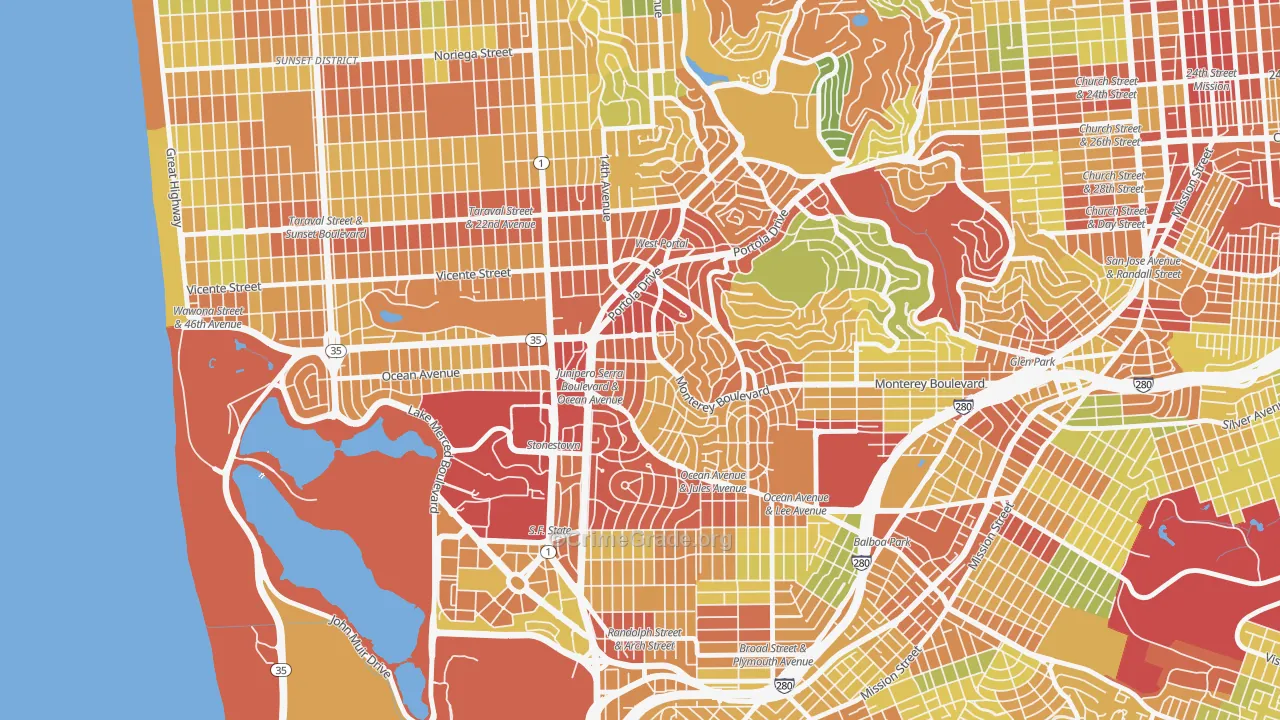 Saint Francis Wood, San Francisco, CA Map of Robbery Rates