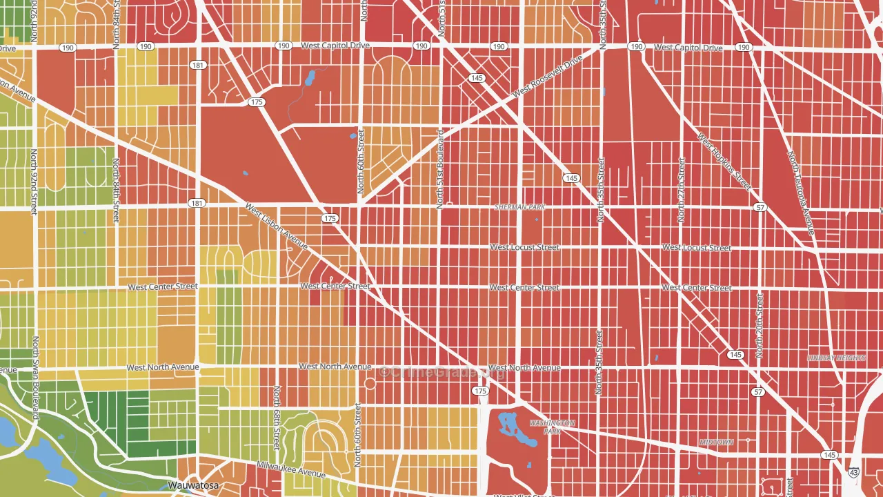 Saint Joseph, Milwaukee, WI Map of Robbery Rates