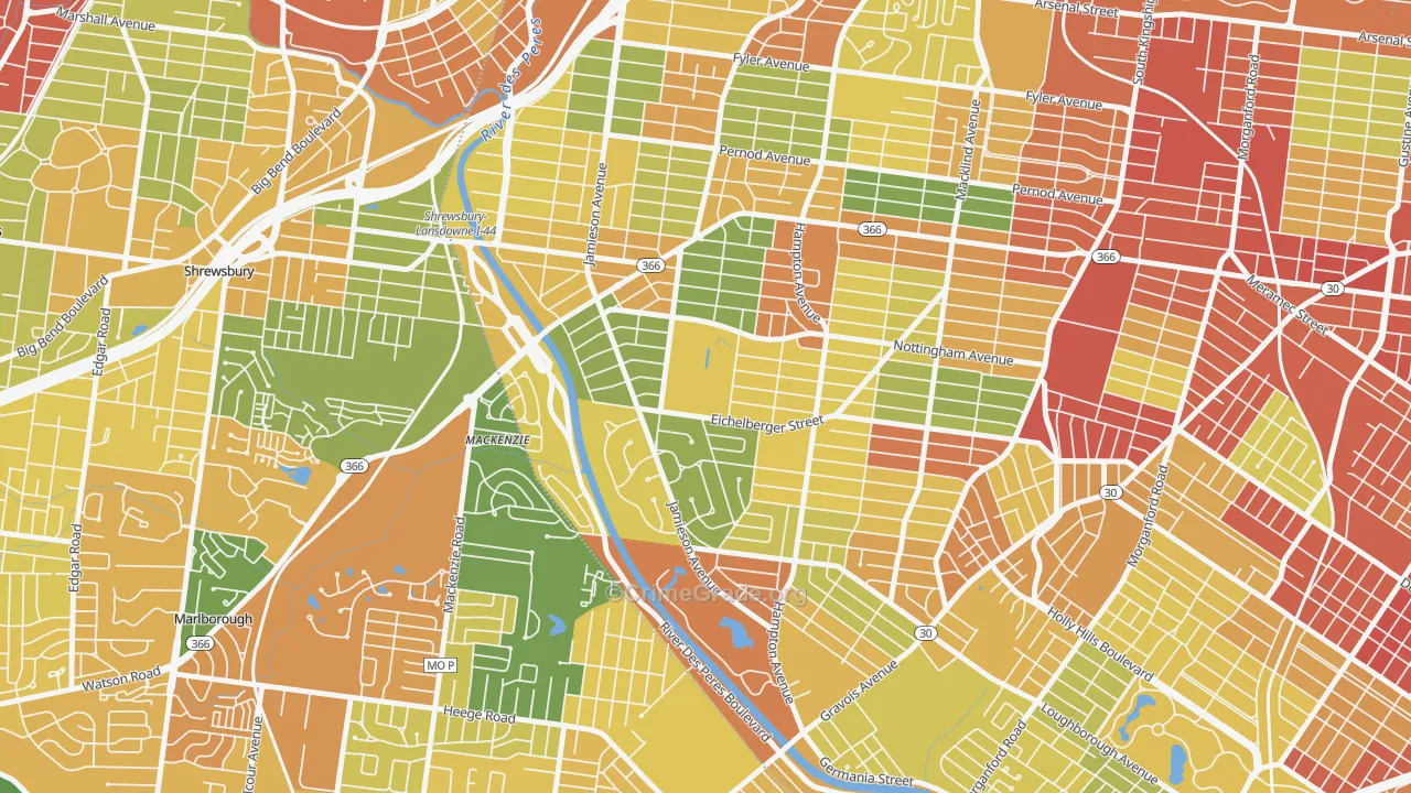 Saint Louis Hills, St. Louis, MO Map of Robbery Rates