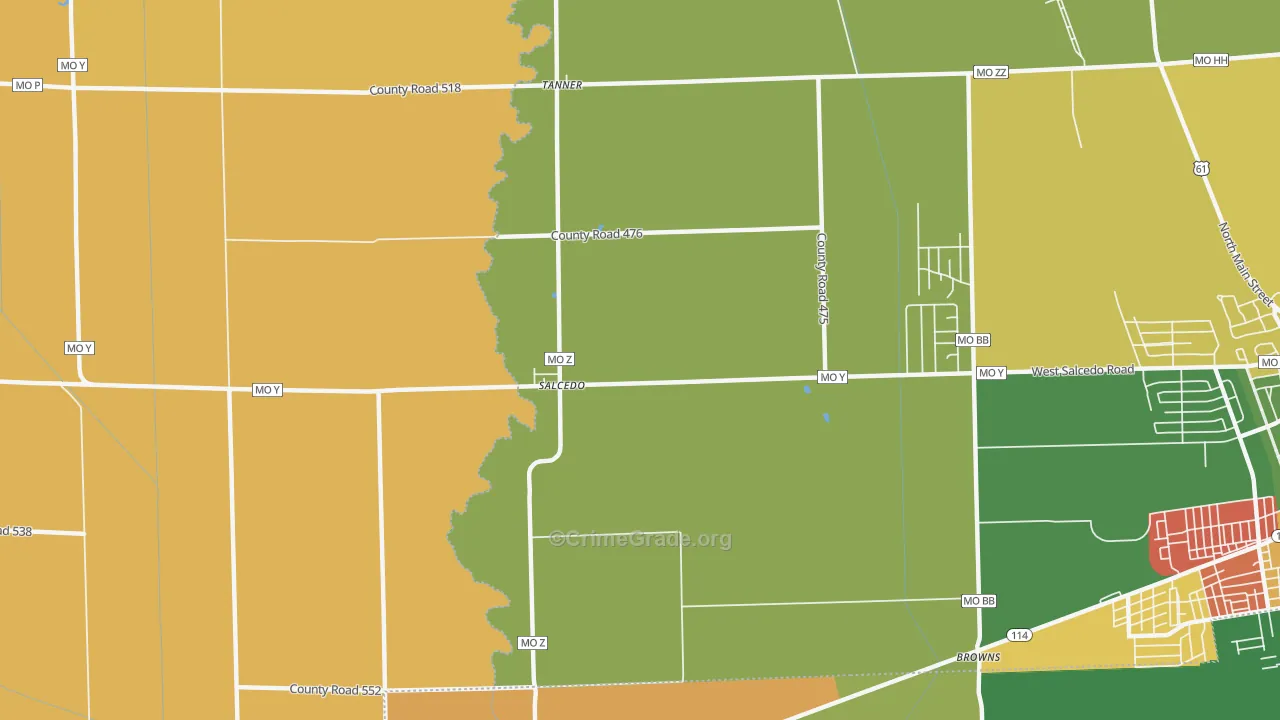Salcedo, MO Map of Robbery Rates