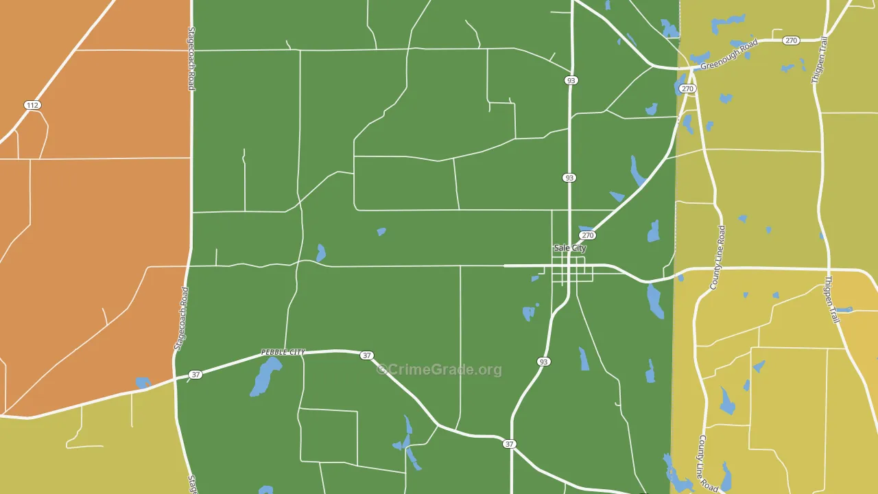 Sale City, GA Map of Robbery Rates