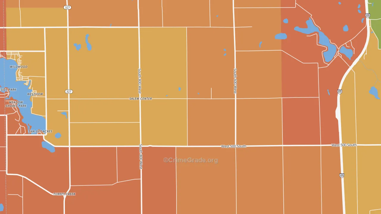 Salem Center, IN Map of Robbery Rates