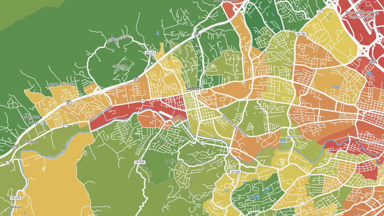 Salem City, VA Map of Robbery Rates