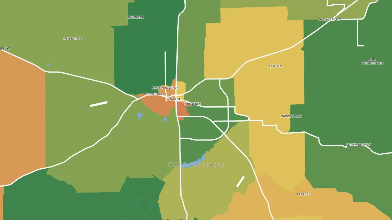 Salem, IN Map of Robbery Rates