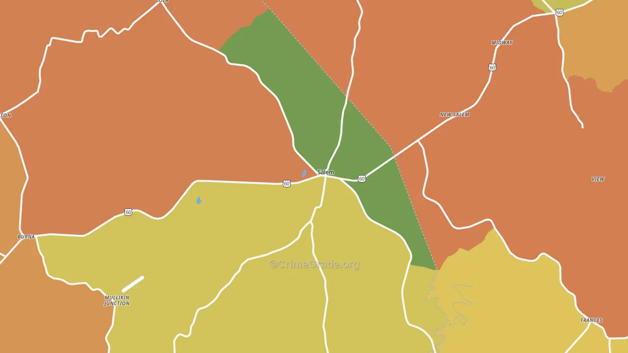 Salem, KY Map of Robbery Rates