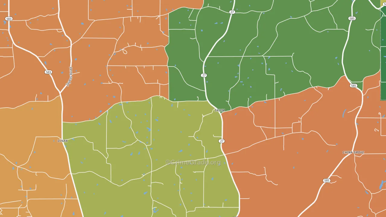 Salem, MS Map of Robbery Rates