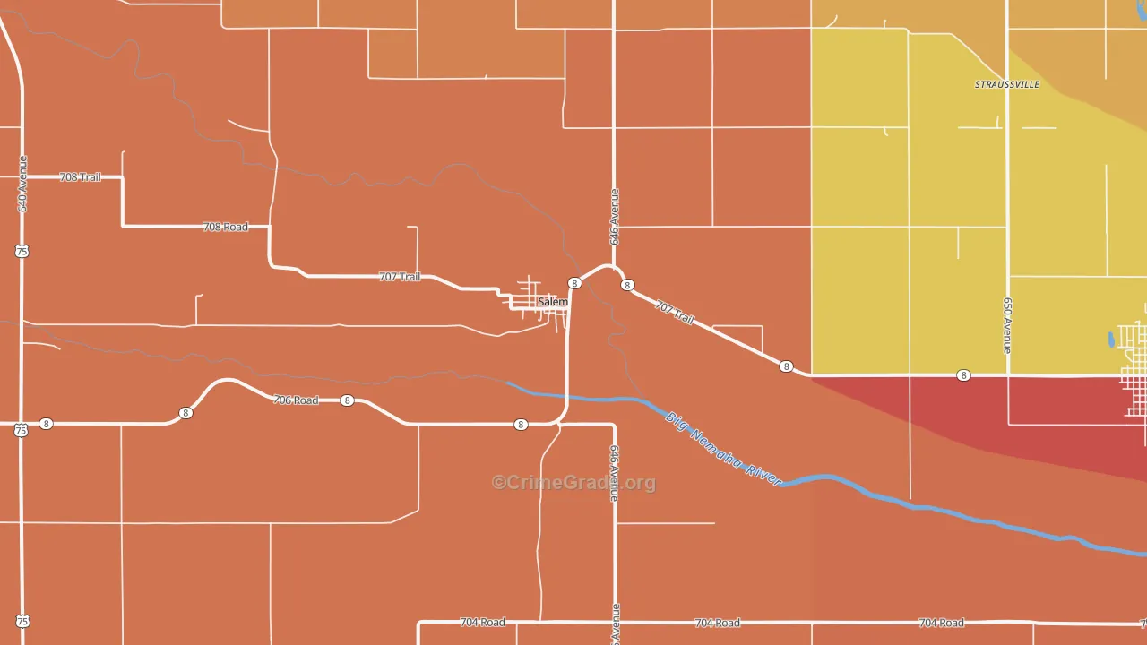 Salem, NE Map of Robbery Rates