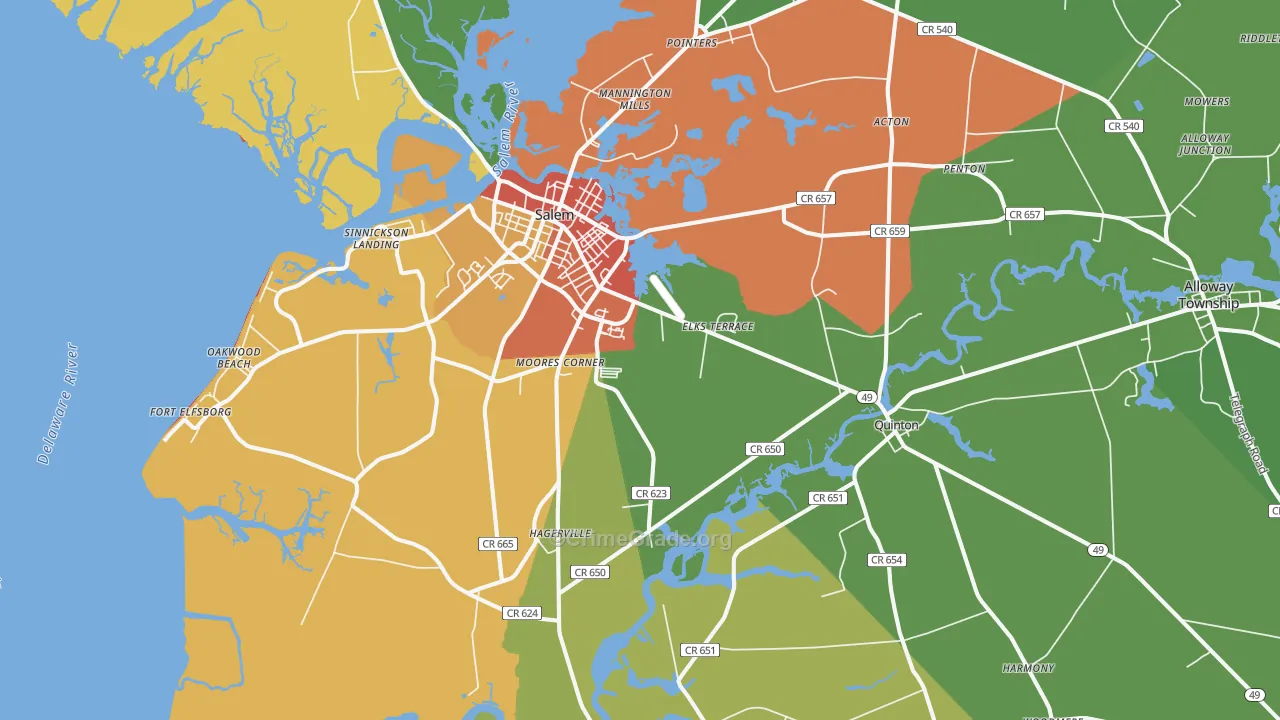 Salem, NJ Map of Robbery Rates