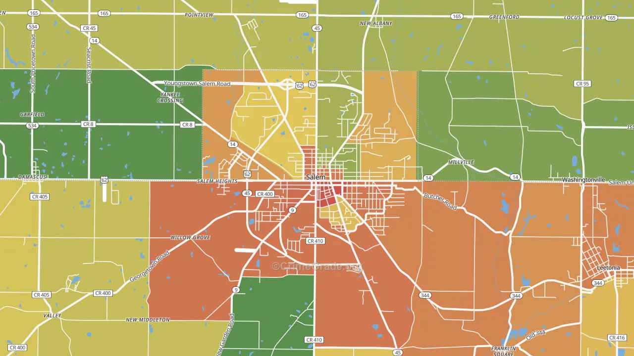 Salem, OH Map of Robbery Rates