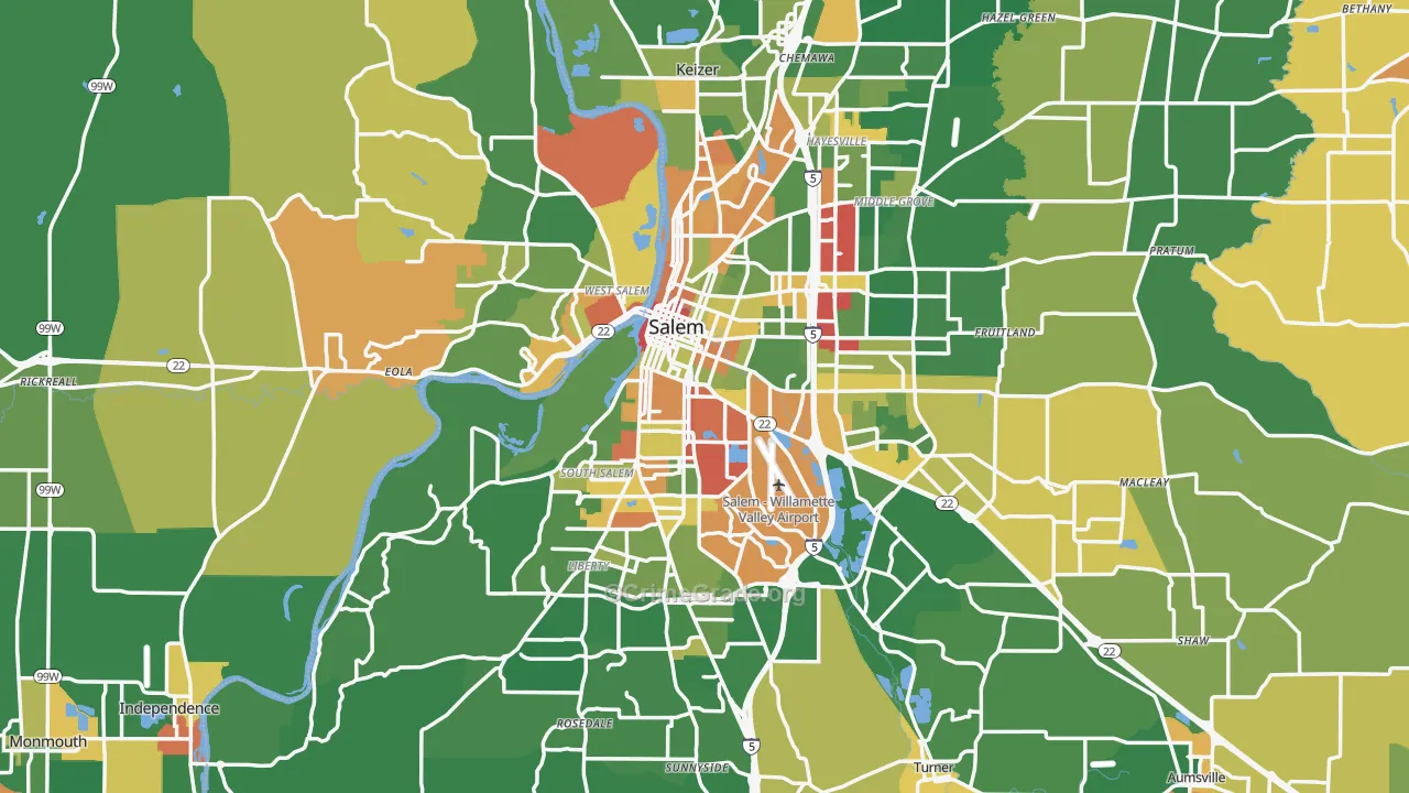 Salem, OR Map of Robbery Rates