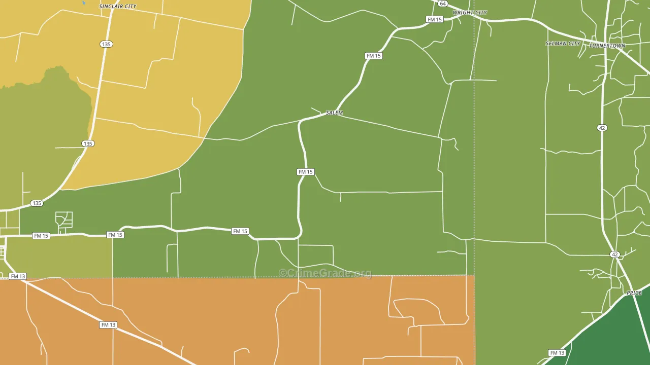 Salem, TX Map of Robbery Rates