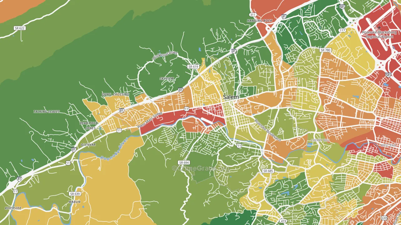 Salem, VA Map of Robbery Rates