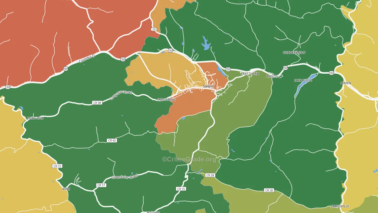 Salem, WV Map of Robbery Rates