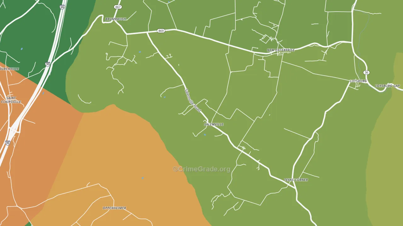 Salemville, PA Map of Robbery Rates