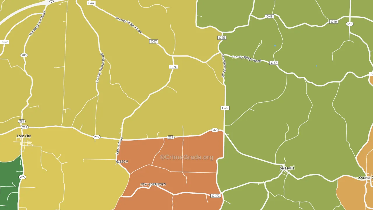 Salesville, OH Map of Robbery Rates