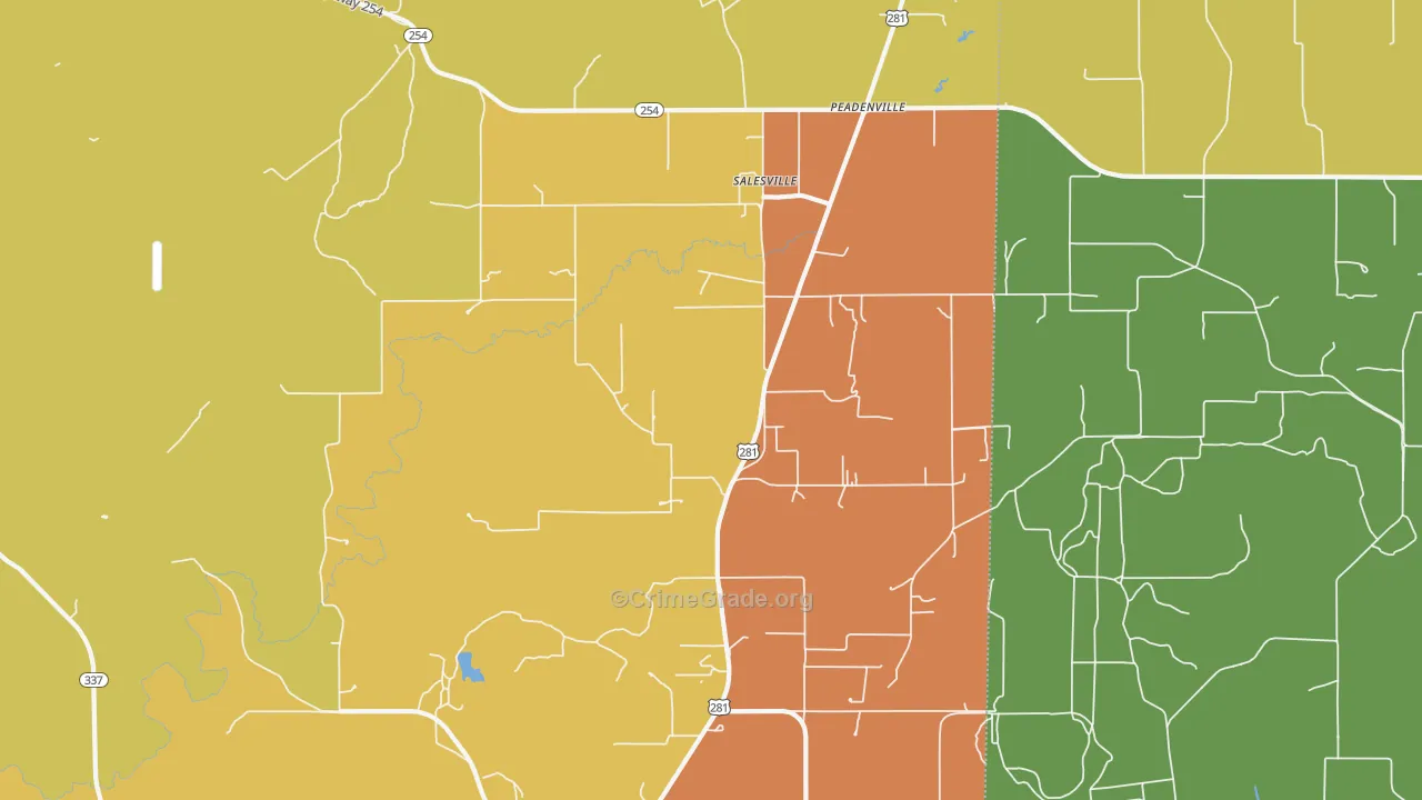 Salesville, TX Map of Robbery Rates