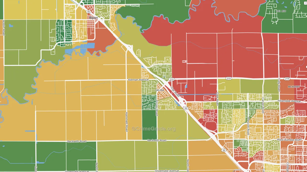 Salida, CA Map of Robbery Rates