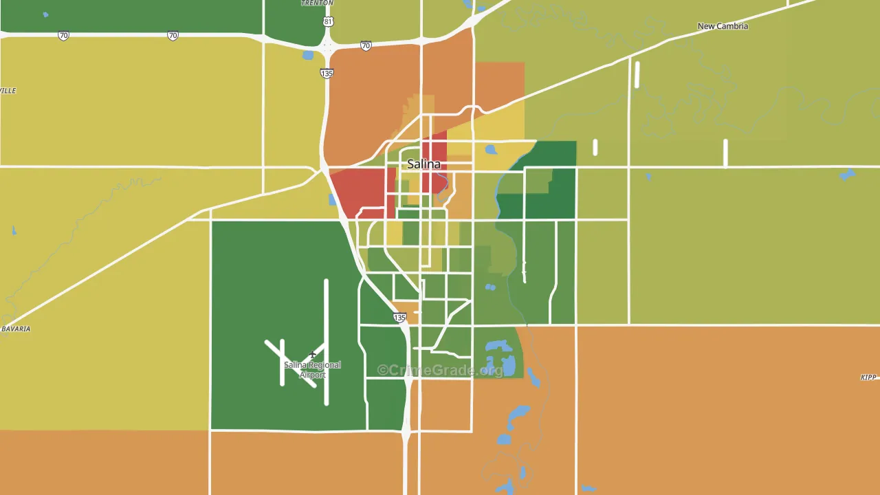 Salina, KS Map of Robbery Rates
