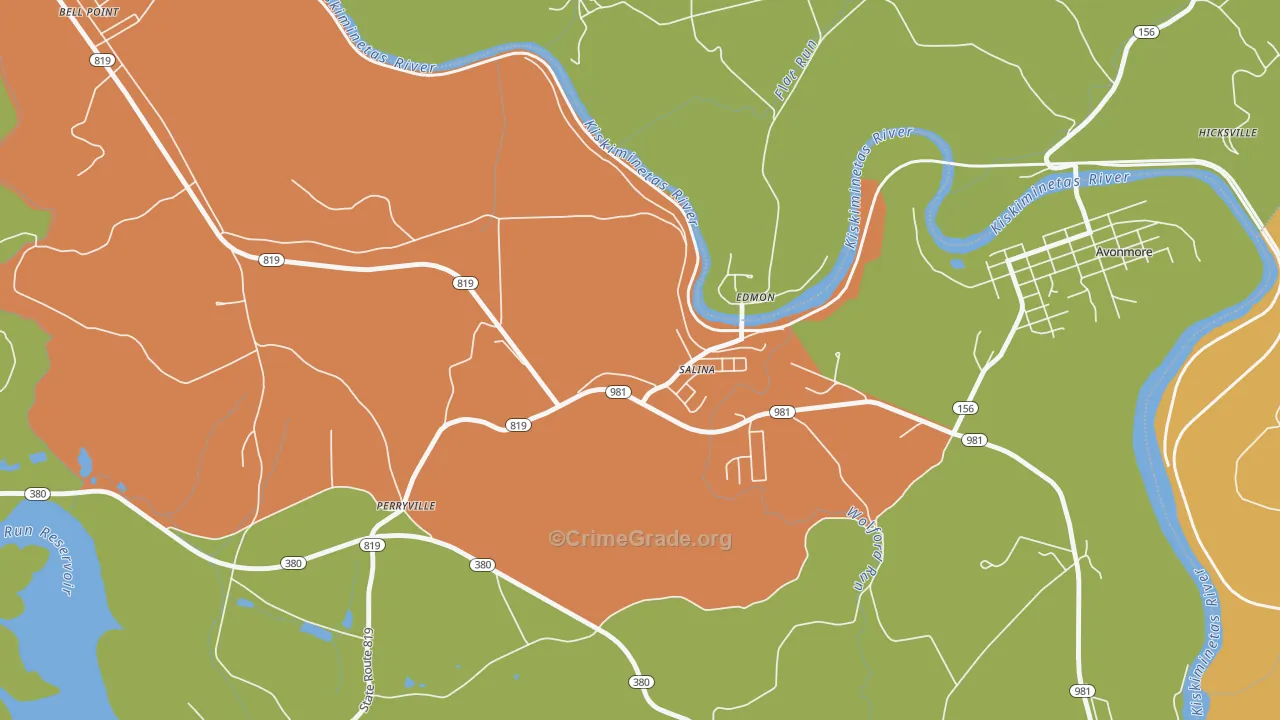 Salina, PA Map of Robbery Rates