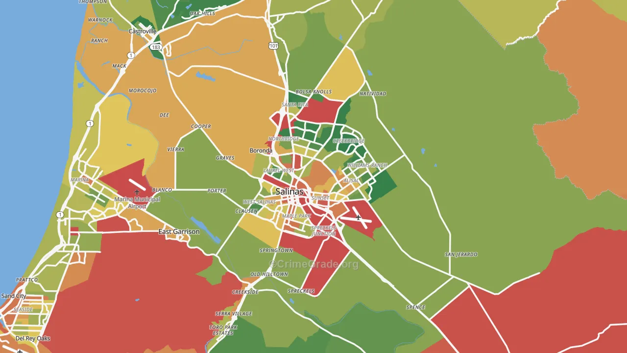 Salinas, CA Map of Robbery Rates