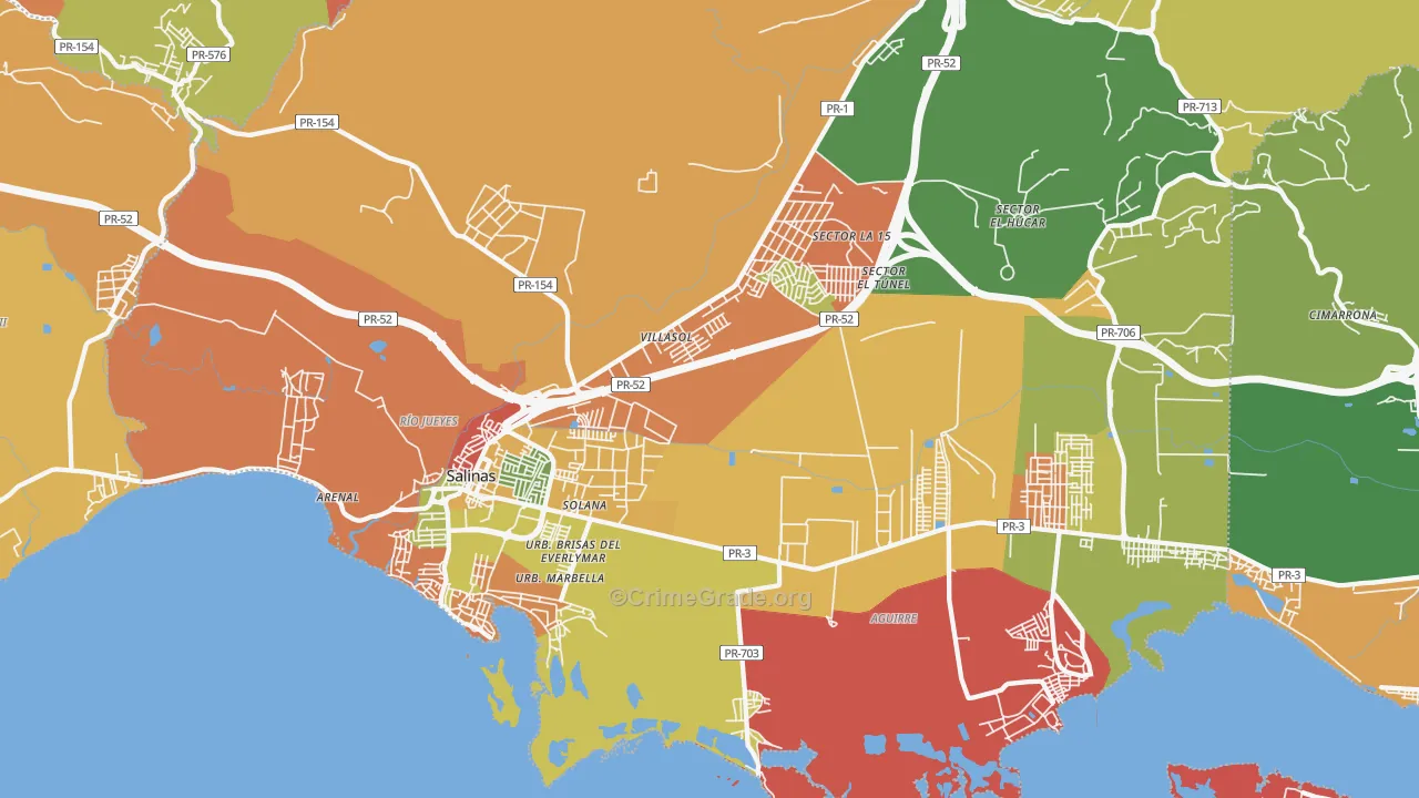 Salinas, PR Map of Robbery Rates