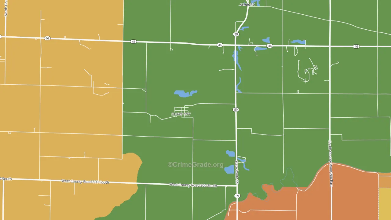Saline City, IN Map of Robbery Rates