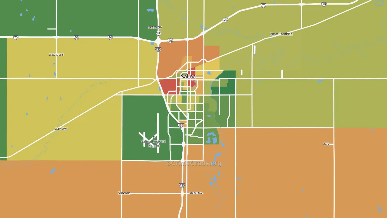 Saline County, KS Map of Robbery Rates