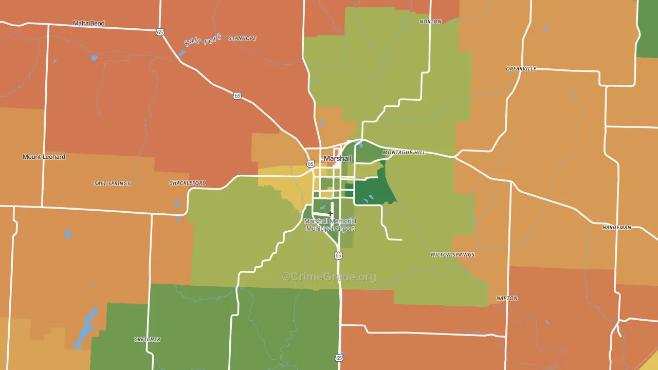 Saline County, MO Map of Robbery Rates