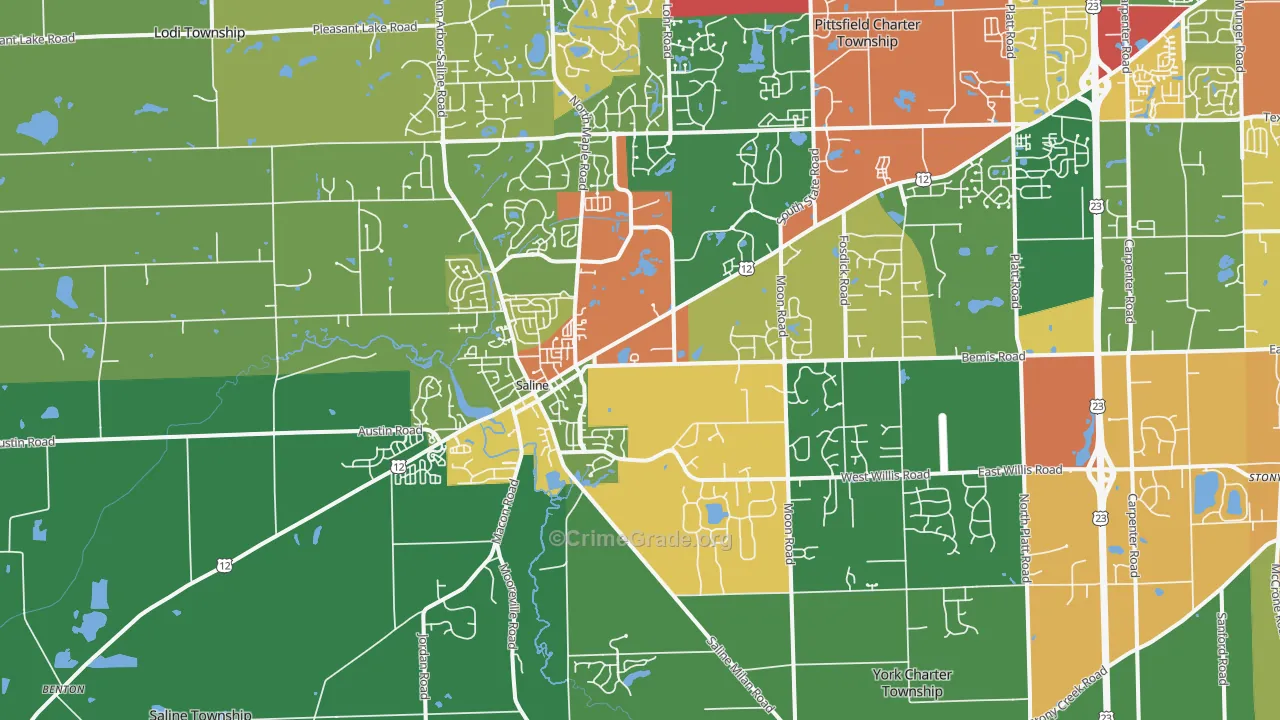 Saline, MI Map of Robbery Rates