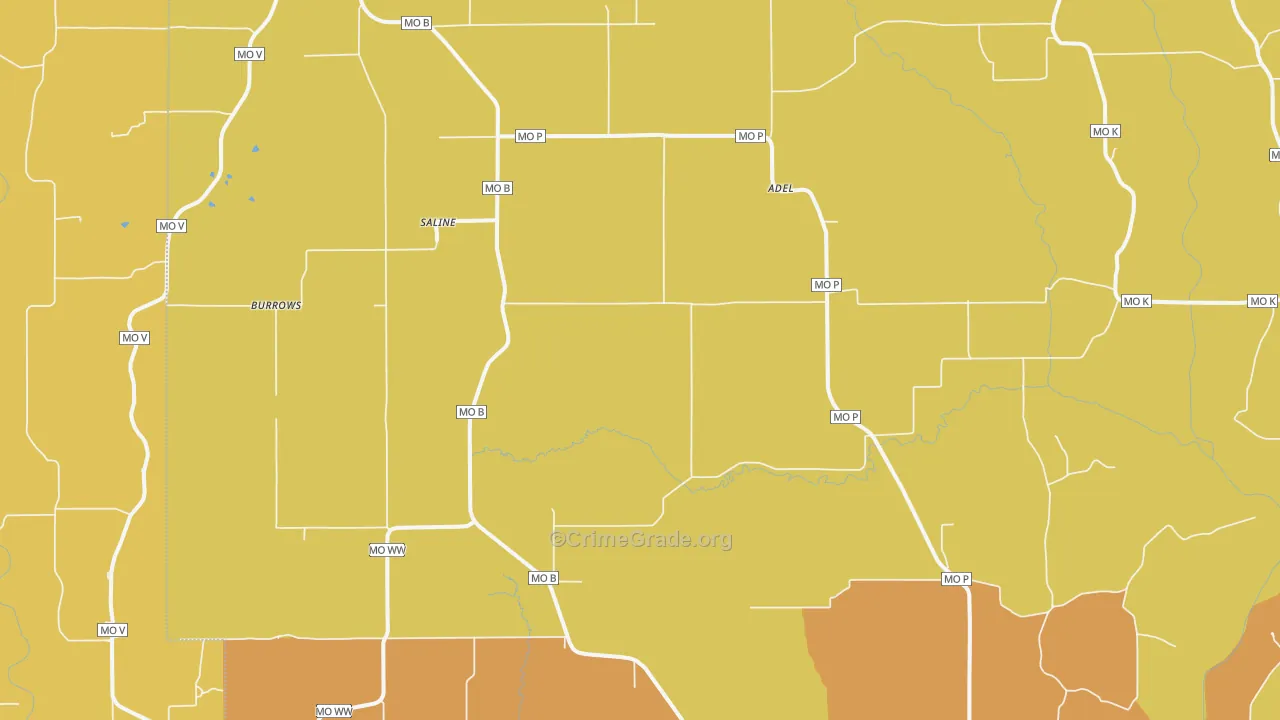 Saline, MO Map of Robbery Rates