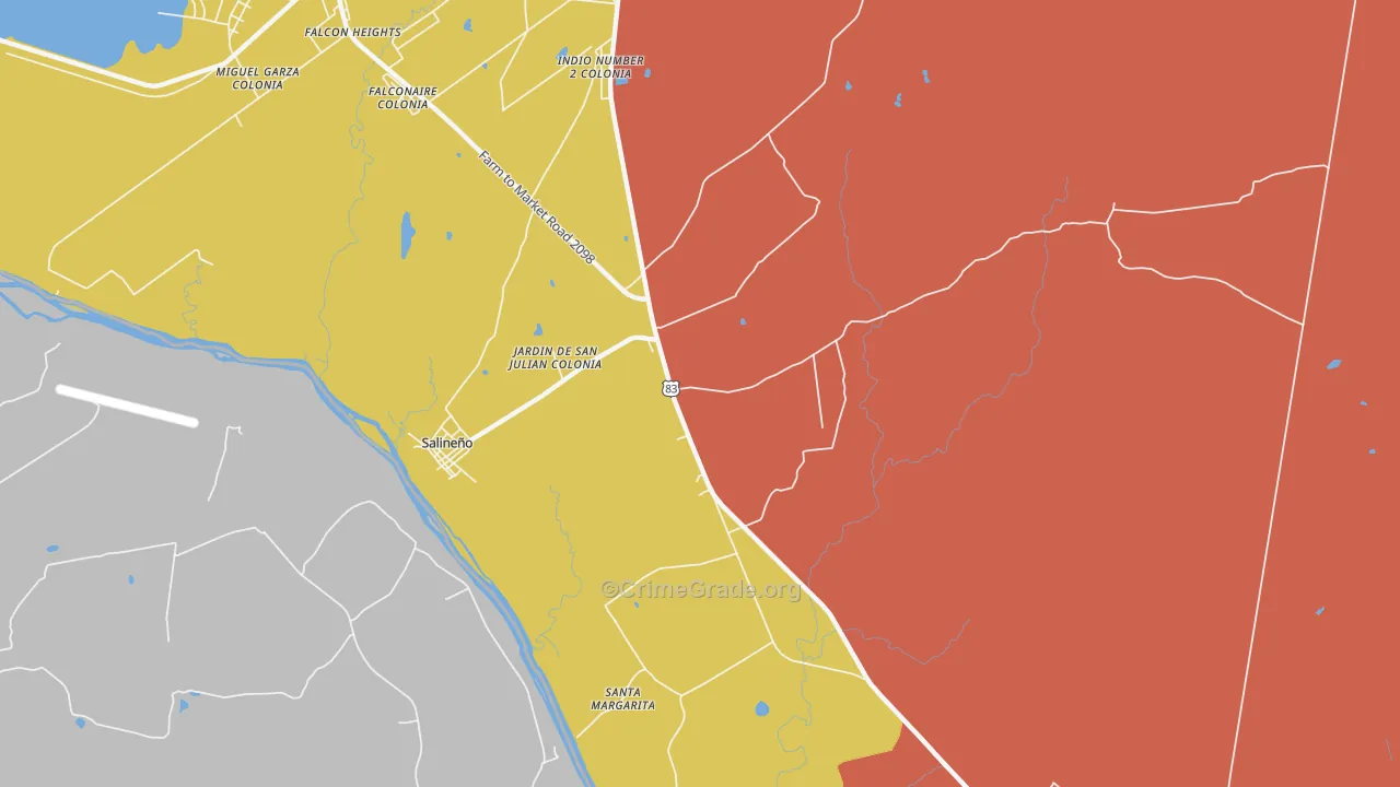 Salineno, TX Map of Robbery Rates
