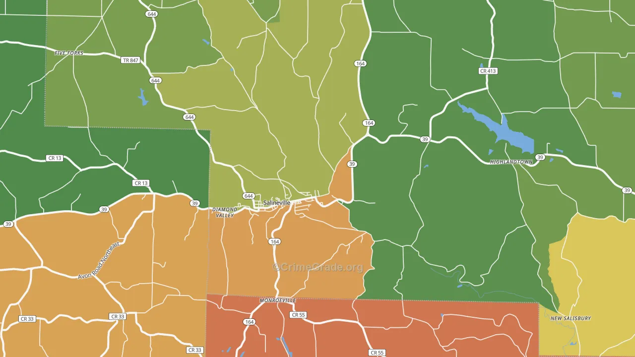Salineville, OH Map of Robbery Rates