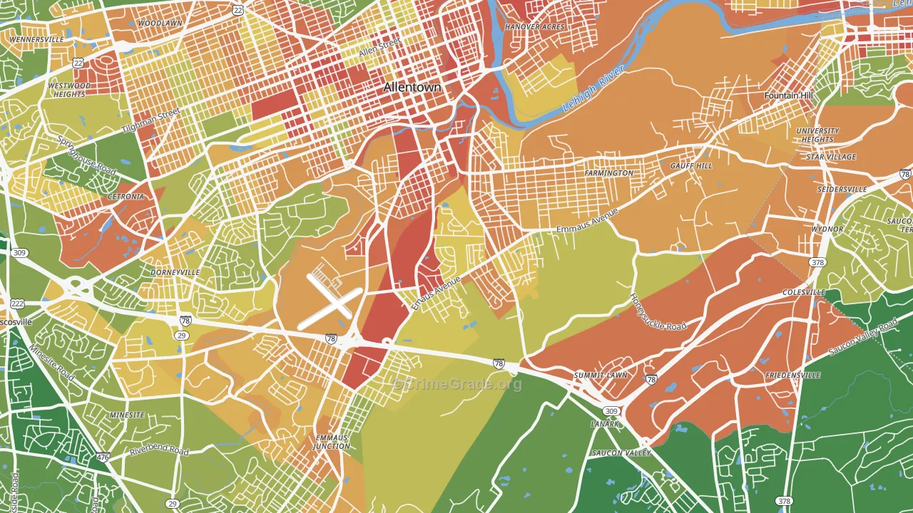salisbury, Allentown, PA Map of Robbery Rates